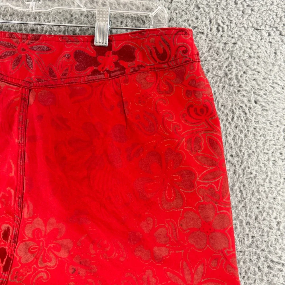 Vintage NSS‎ Board Shorts Mens 34 Red Floral Flocked Hibiscus Cargo Swim Trunks